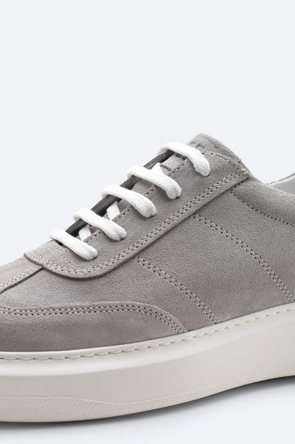 Gray Suede Leather Lace-Up Sneakers - Flexible Sole