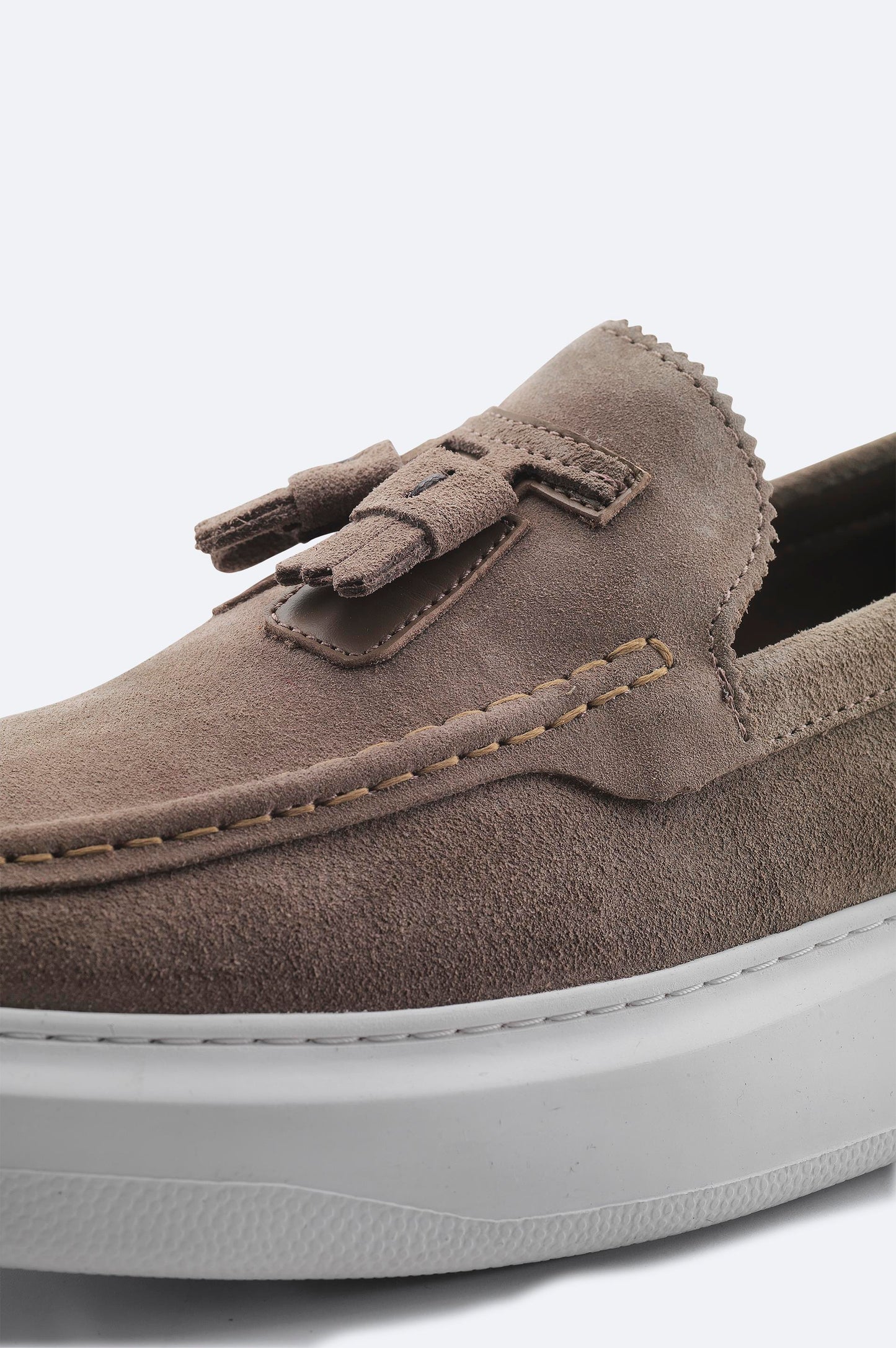 Taupe Suede Tassel Loafers with Leather Lining