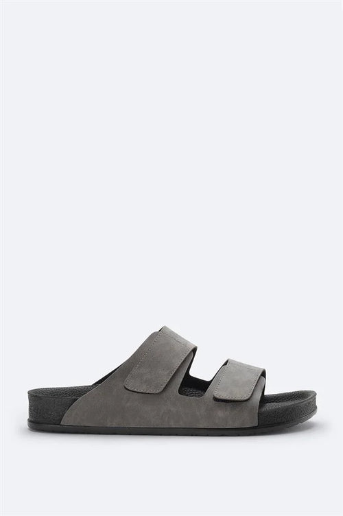 Gray Double-Strap Sandals – Vegan Leather
