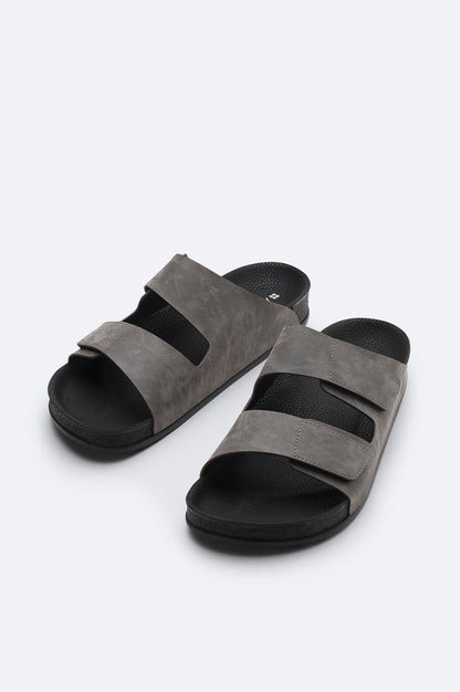Gray Double-Strap Sandals – Vegan Leather