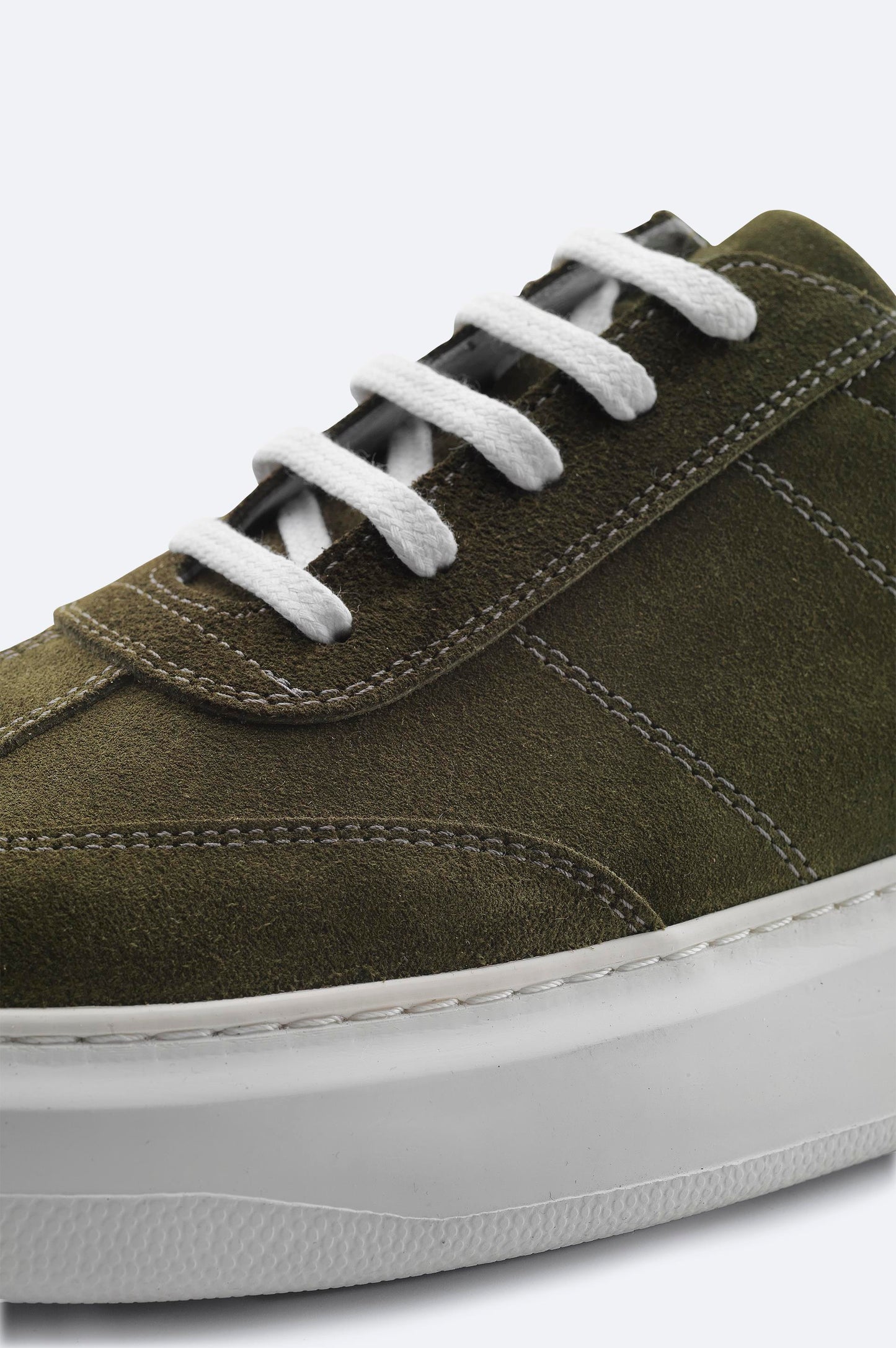 Olive Suede Leather Lace-Up Sneakers - Flexible Sole