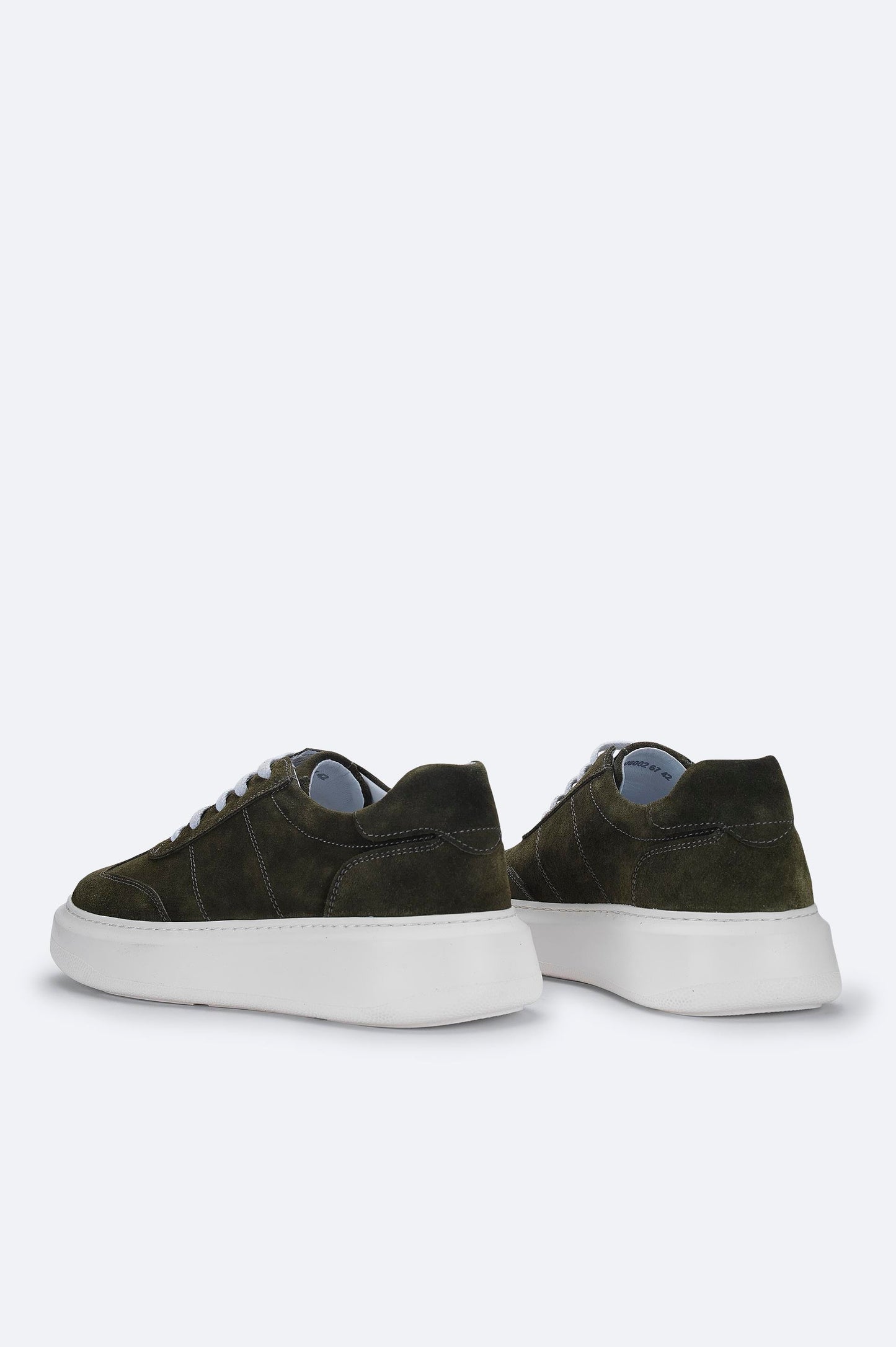 Olive Suede Leather Lace-Up Sneakers - Flexible Sole