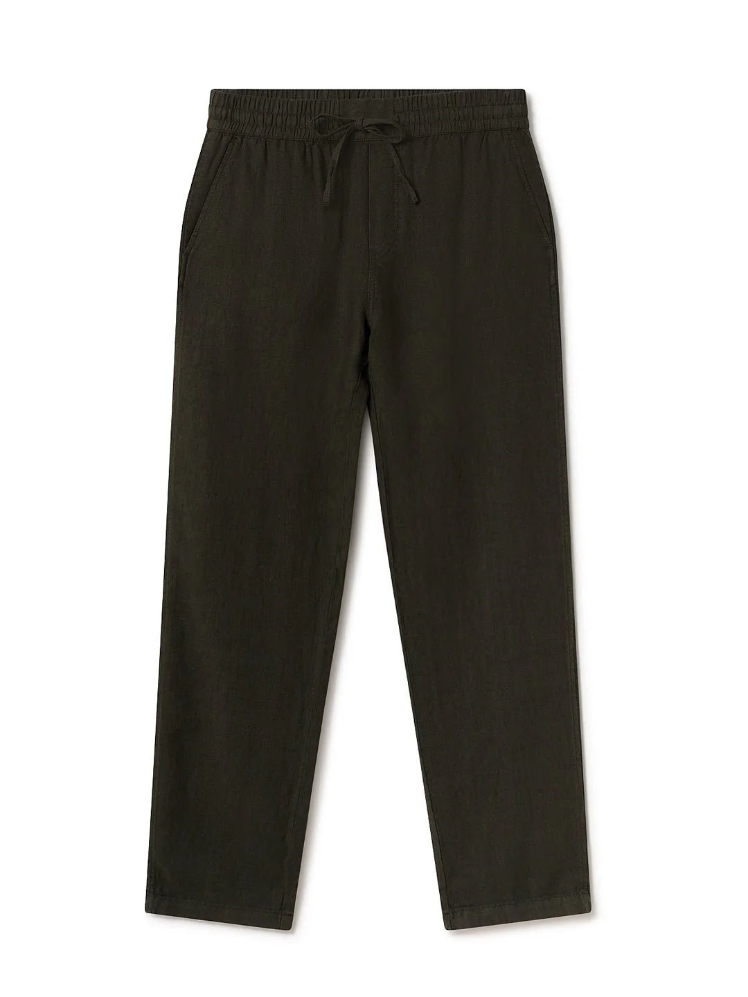 Dark Green Linen Drawstring Waist Pants – Relaxed Fit