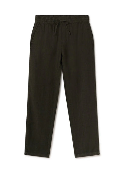 Dark Green Linen Drawstring Waist Pants – Relaxed Fit