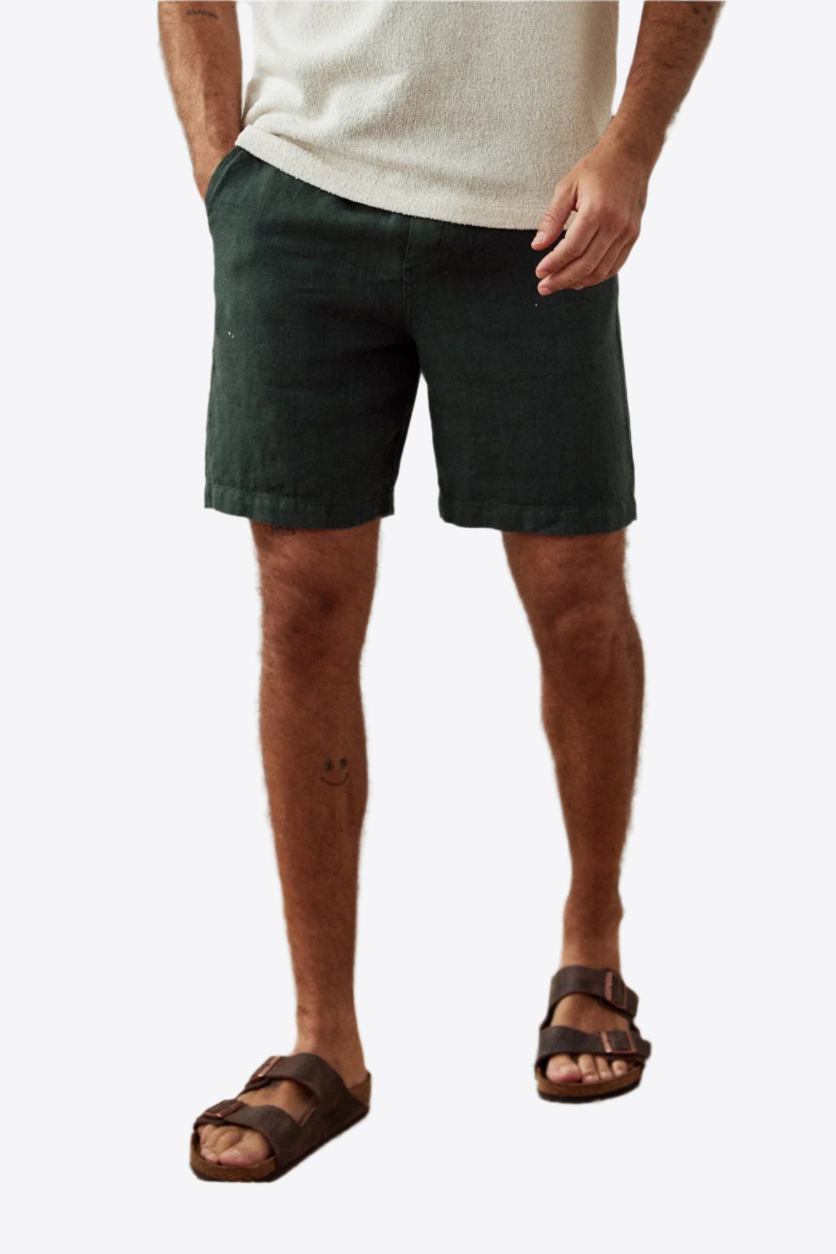 Green Drawstring Waist Linen Shorts