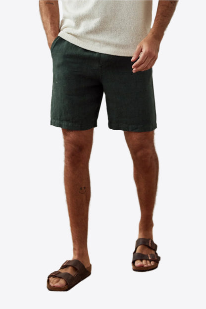 Green Drawstring Waist Linen Shorts