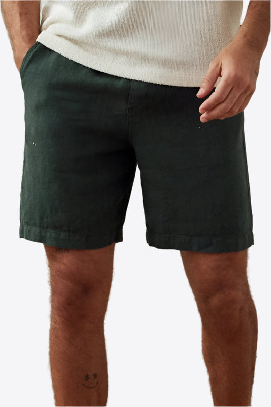 Green Drawstring Waist Linen Shorts