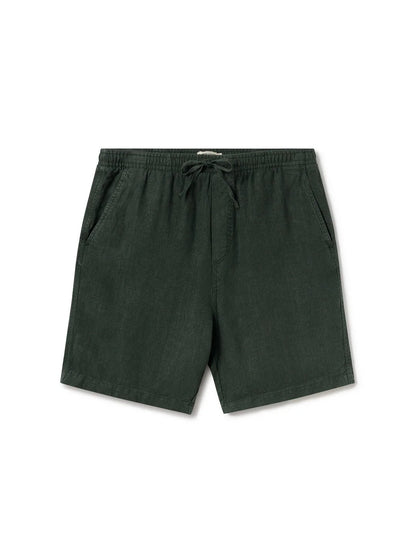 Green Drawstring Waist Linen Shorts