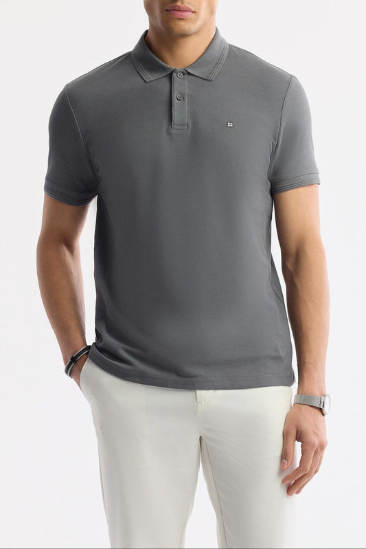 Anthracite Cotton Polo T-shirt – Anti-Curl Collar