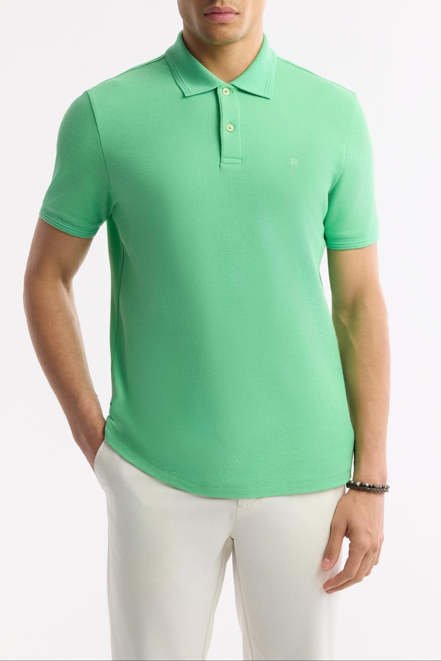 Apple Green Cotton Polo T-shirt – Anti-Curl Collar