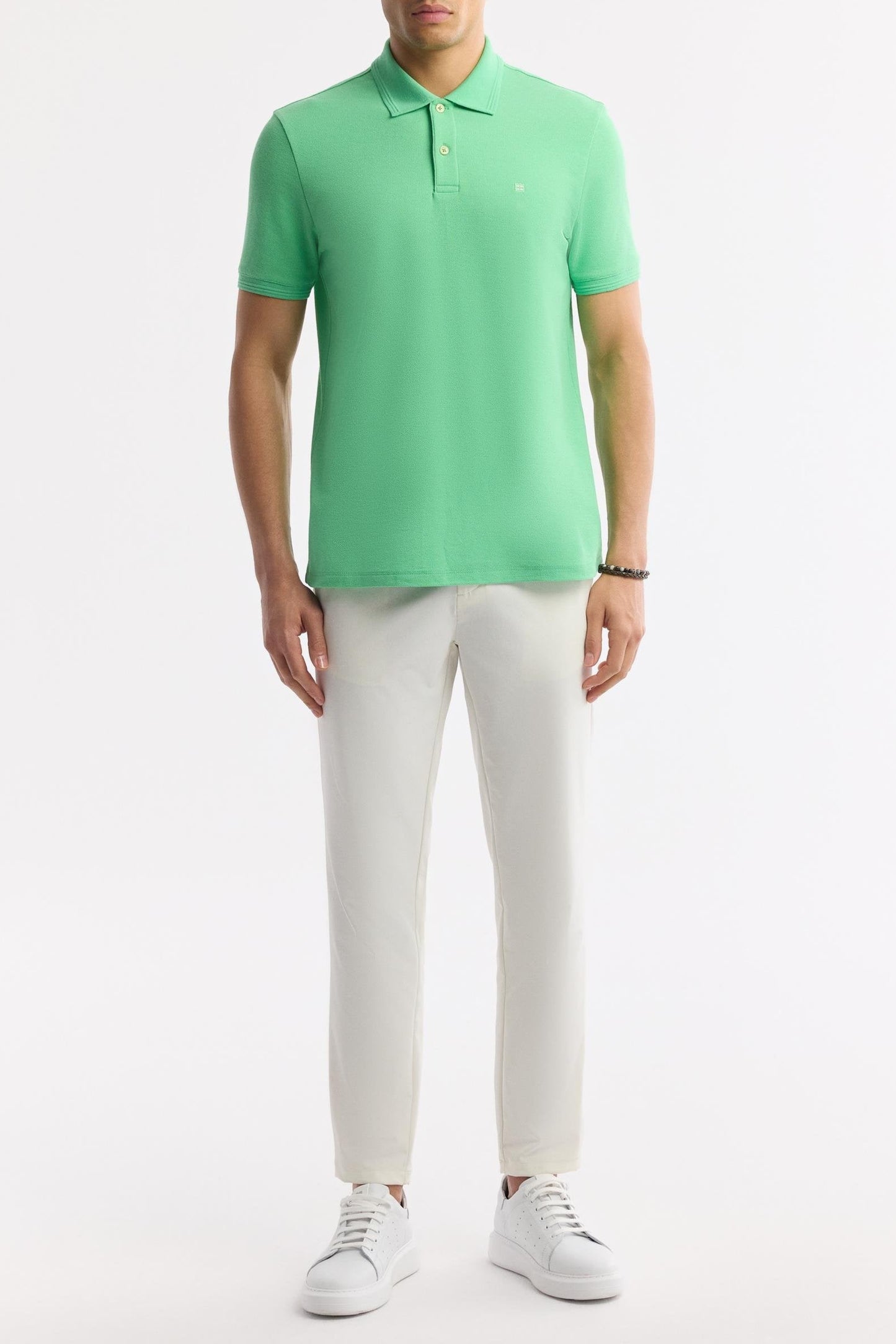 Apple Green Cotton Polo T-shirt – Anti-Curl Collar
