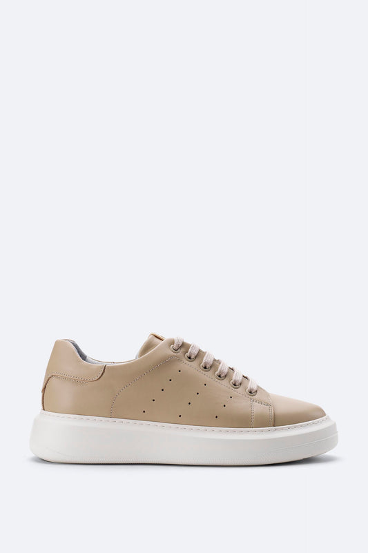 Beige Leather Casual Sneakers