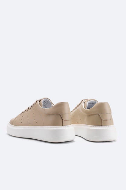 Beige Leather Casual Sneakers