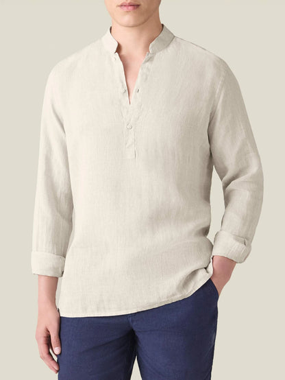 Beige Linen Popover Shirt – Grandad Collar