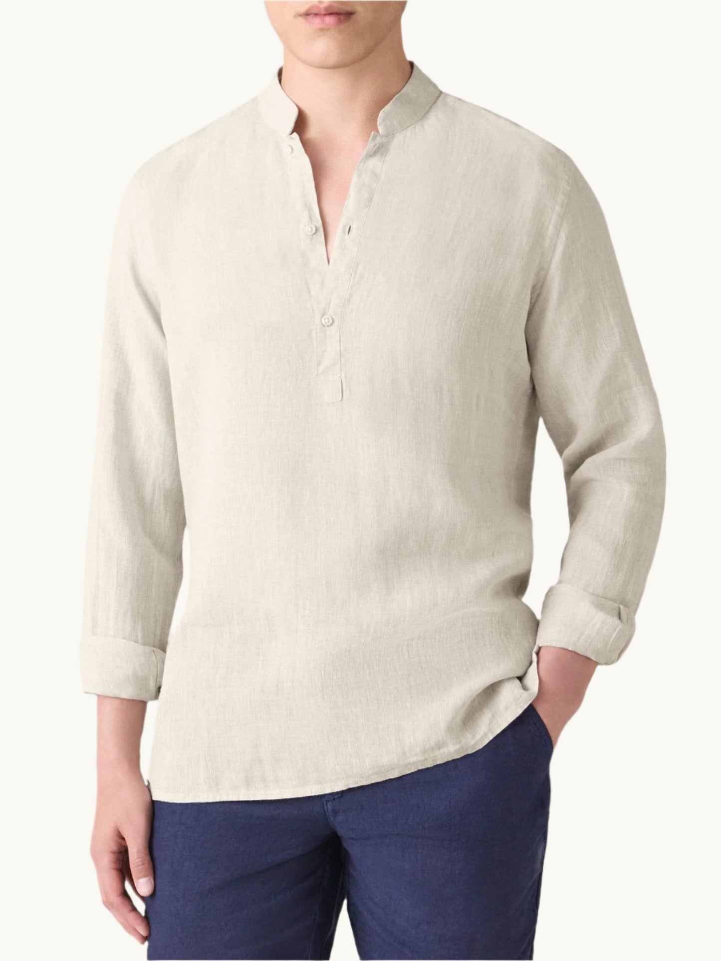 Beige Linen Popover Shirt – Grandad Collar