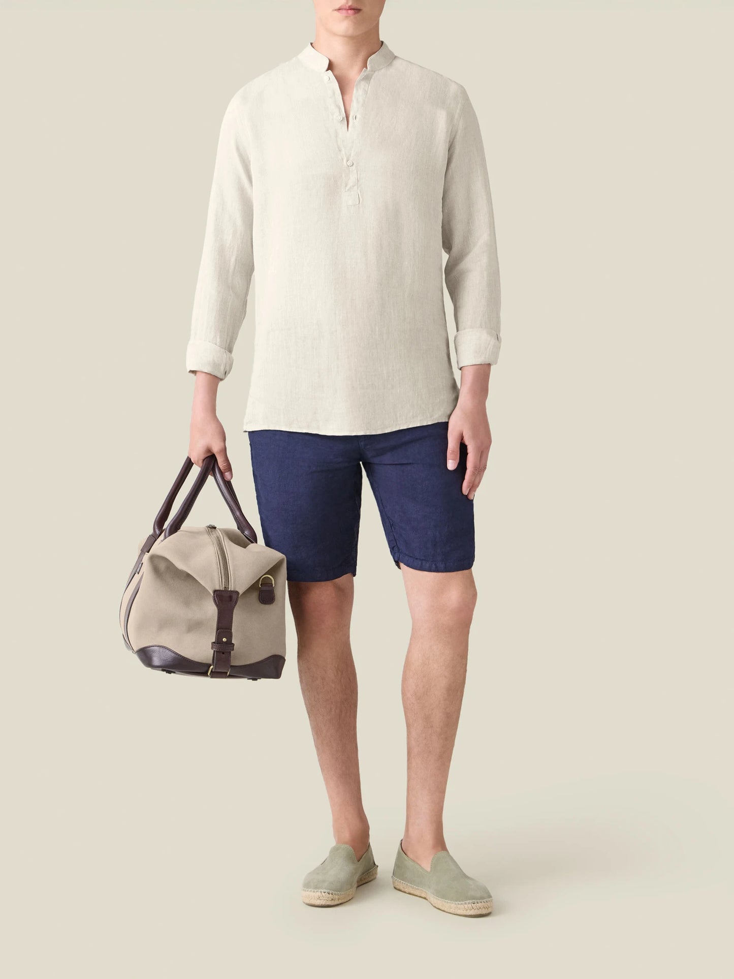 Beige Linen Popover Shirt – Grandad Collar