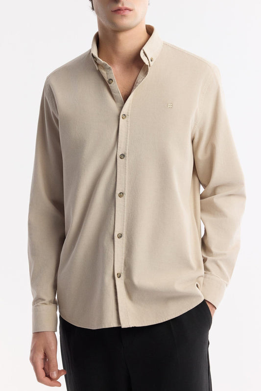 Beige Corduroy Comfort Shirt – 100% Cotton