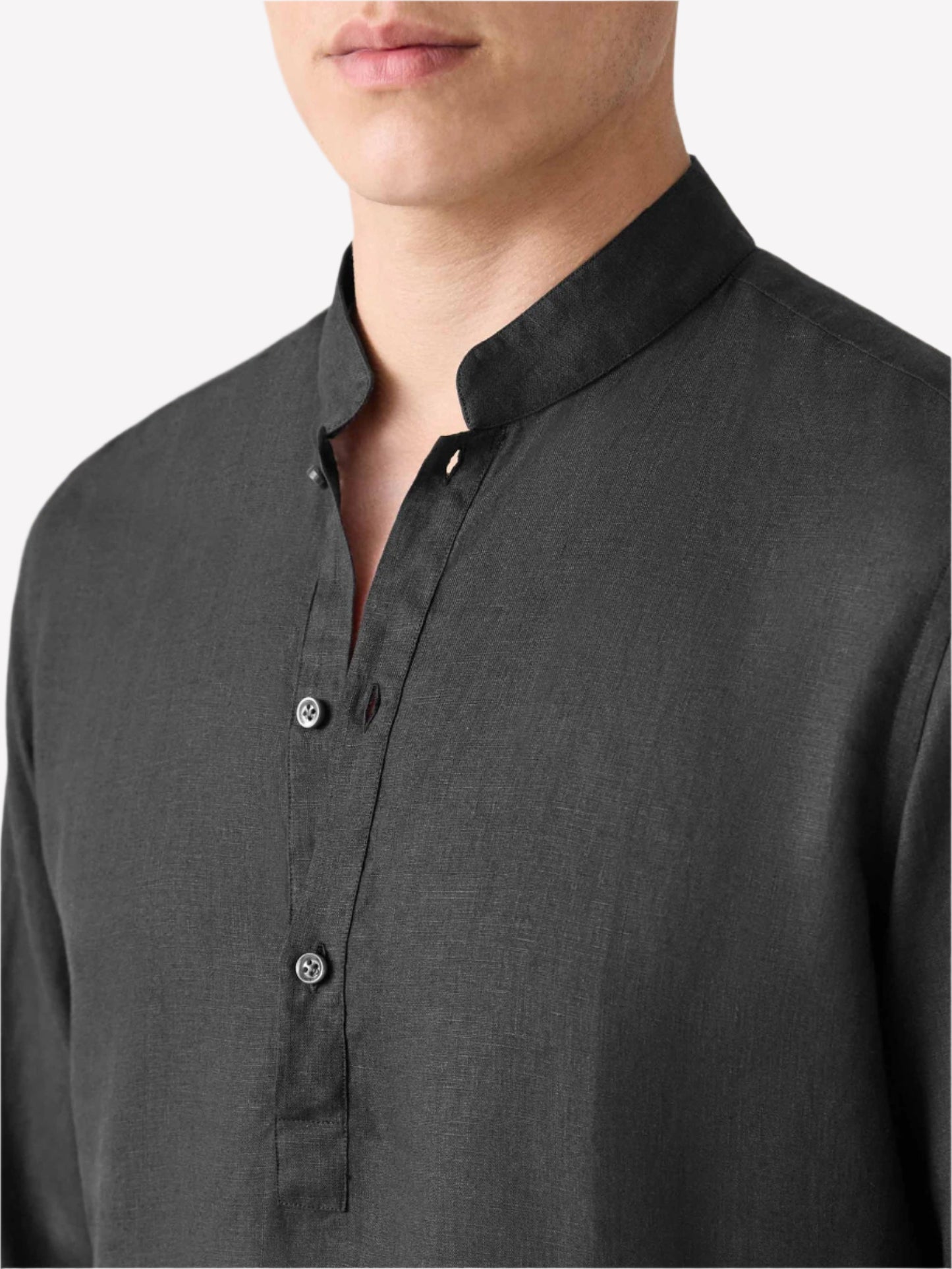 Black Linen Popover Shirt – Grandad Collar