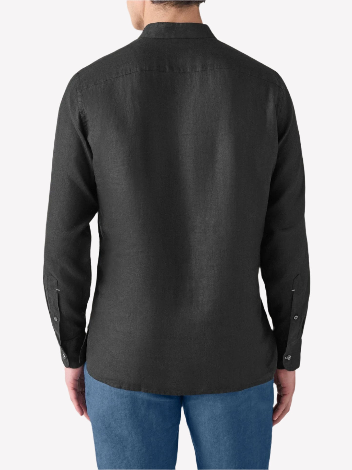 Black Linen Popover Shirt – Grandad Collar