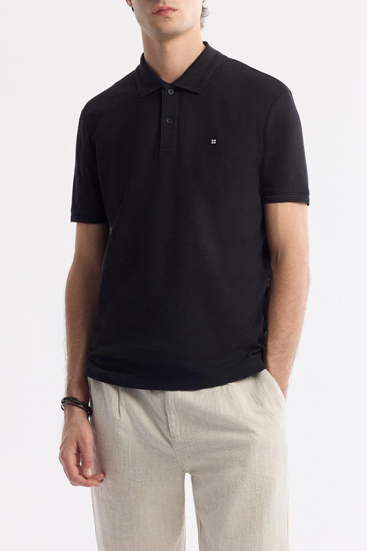 Black Cotton Polo T-shirt – Anti-Curl Collar