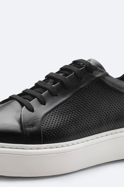 Black Perforated Leather Sneakers