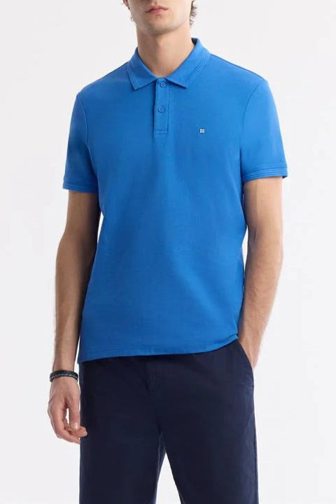 Blue Cotton Polo T-shirt – Anti-Curl Collar
