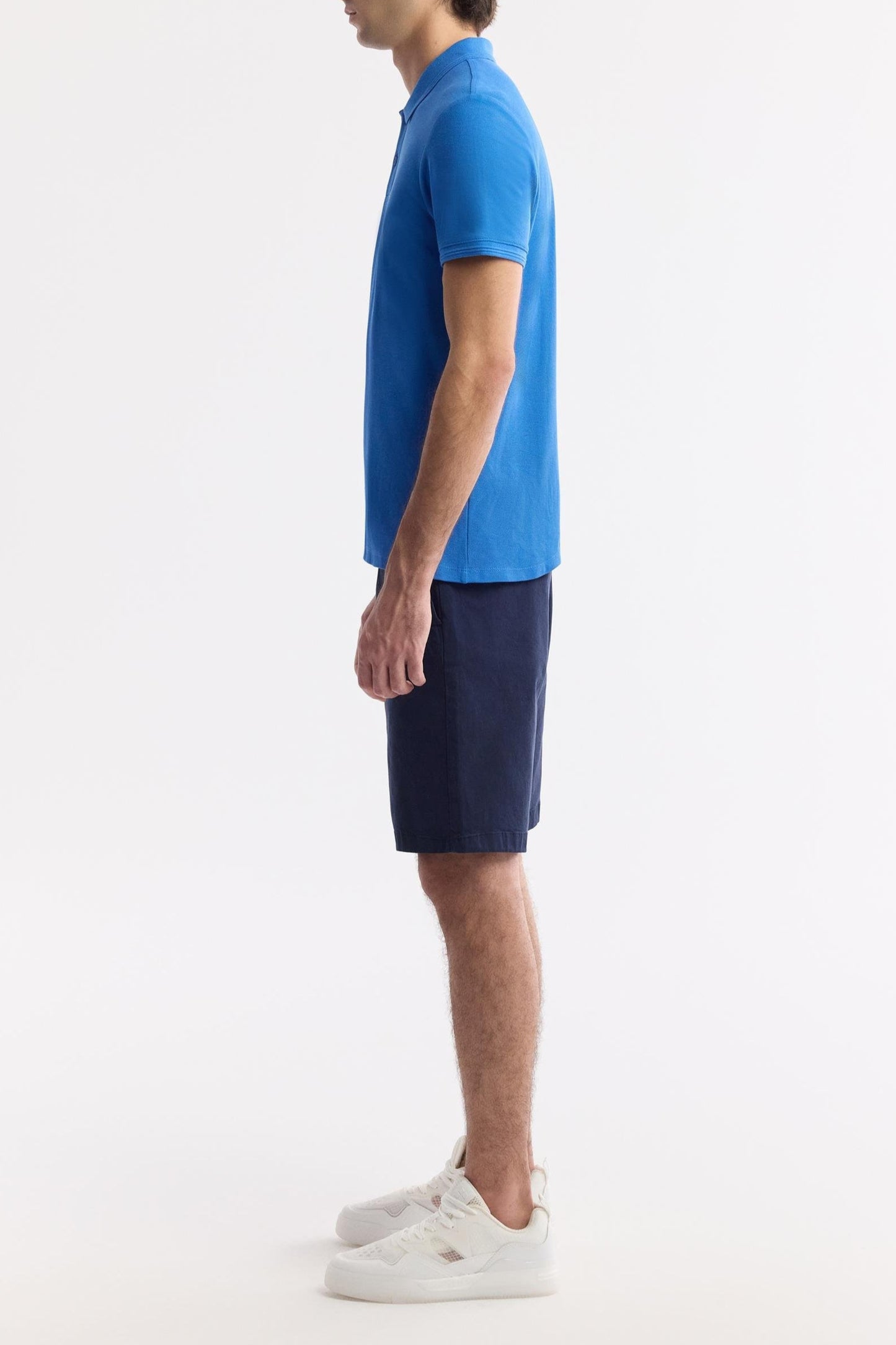 Blue Cotton Polo T-shirt – Anti-Curl Collar