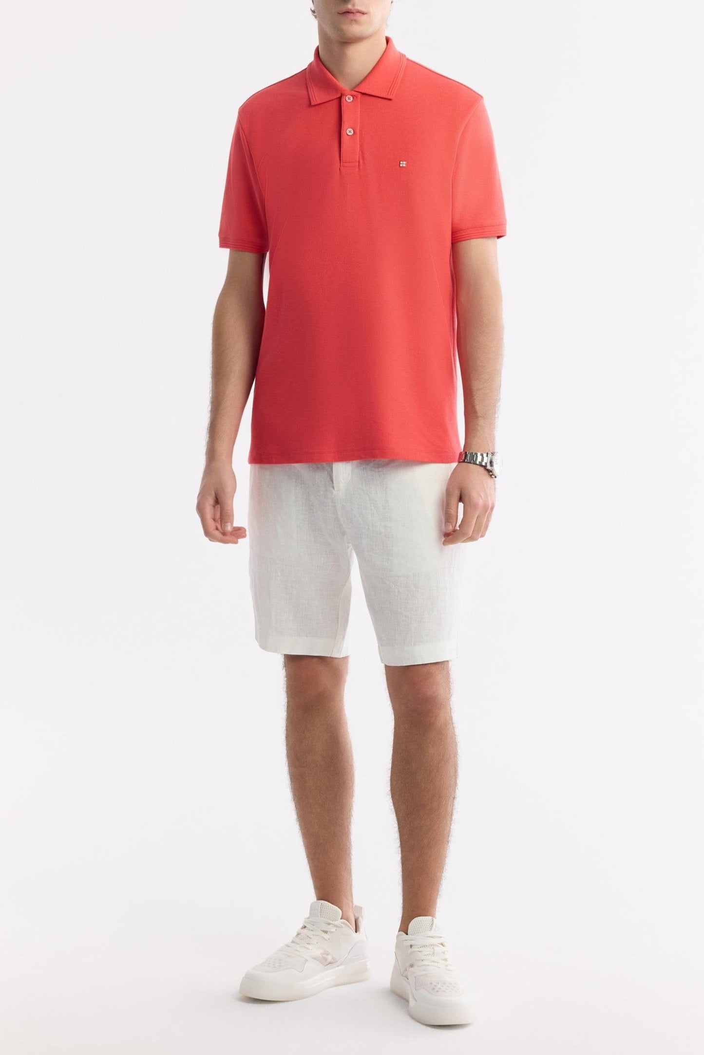 Coral Cotton Polo T-shirt – Anti-Curl Collar