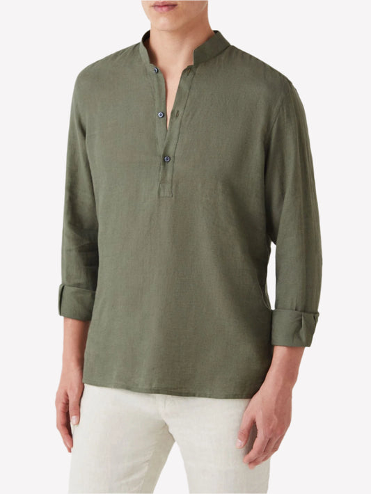Green Linen Popover Shirt – Grandad Collar