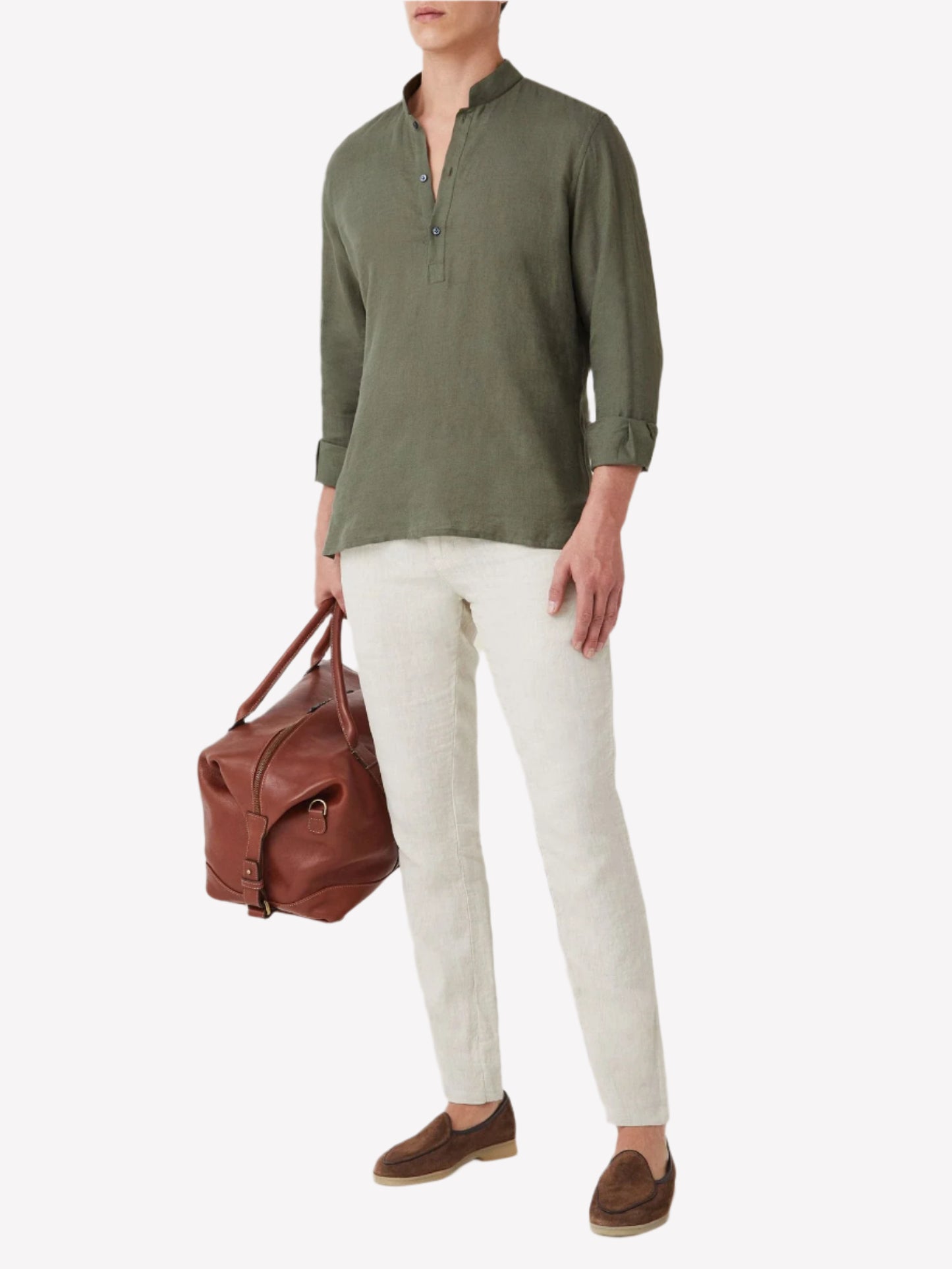 Green Linen Popover Shirt – Grandad Collar