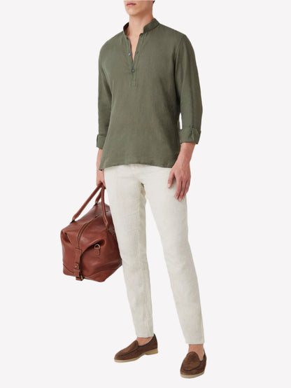 Green Linen Popover Shirt – Grandad Collar