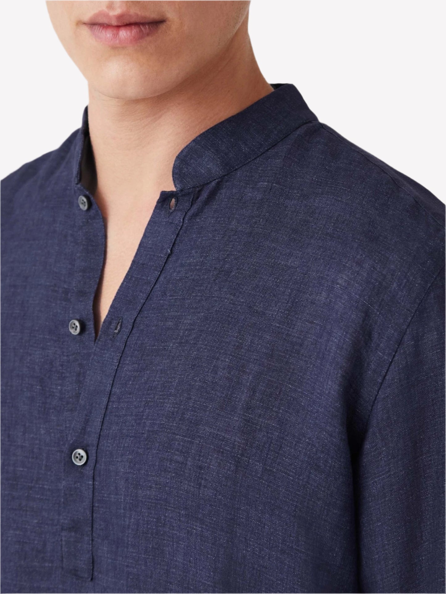 Navy Blue Linen Popover Shirt – Grandad Collar