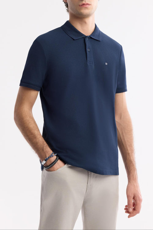 Navy Blue Cotton Polo T-shirt – Anti-Curl Collar