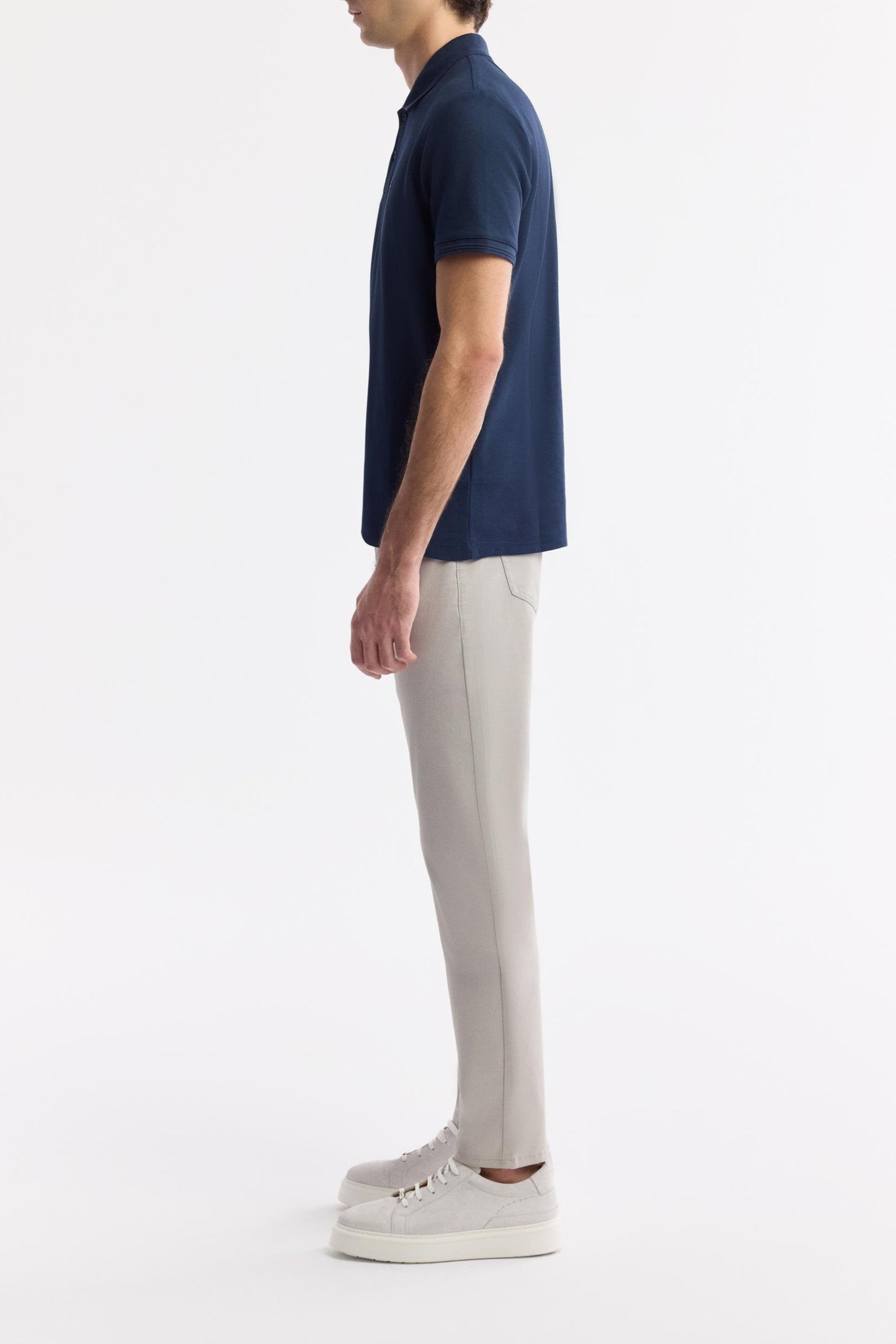 Navy Blue Cotton Polo T-shirt – Anti-Curl Collar