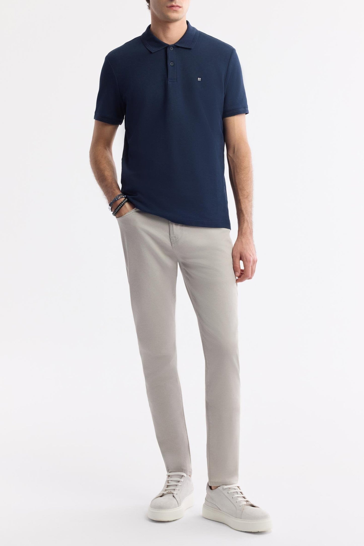 Navy Blue Cotton Polo T-shirt – Anti-Curl Collar
