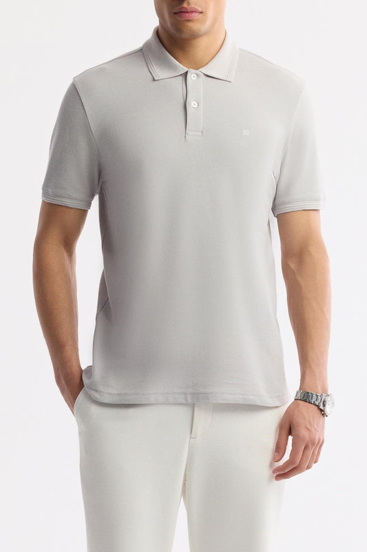 Gray Cotton Polo T-shirt – Anti-Curl Collar