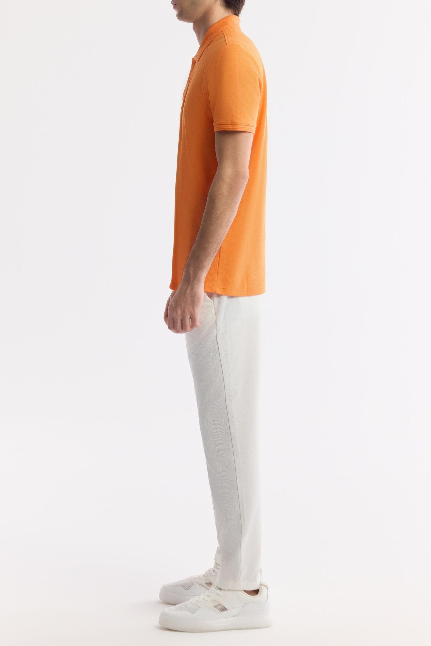 Orange Cotton Polo T-shirt – Anti-Curl Collar