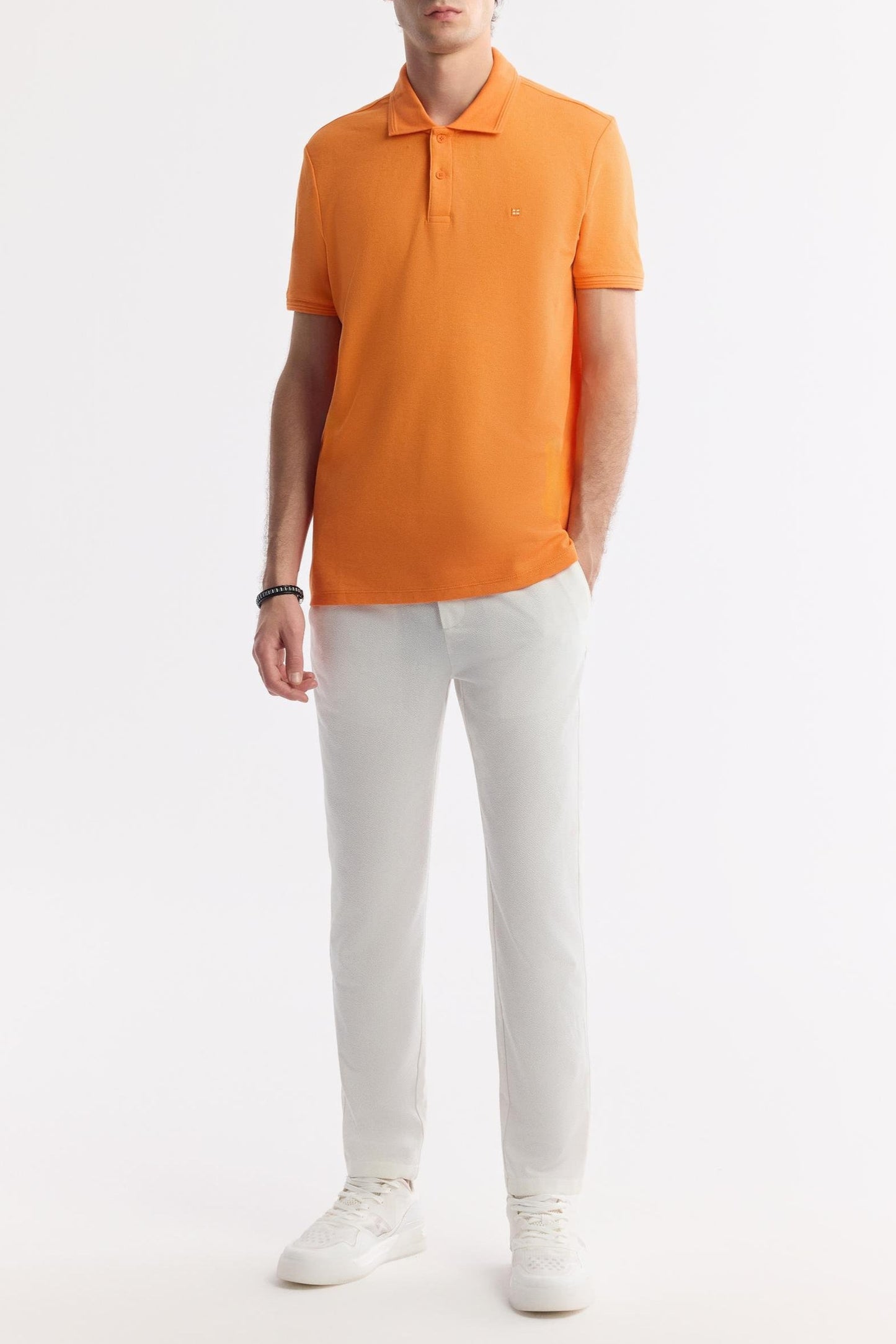 Orange Cotton Polo T-shirt – Anti-Curl Collar