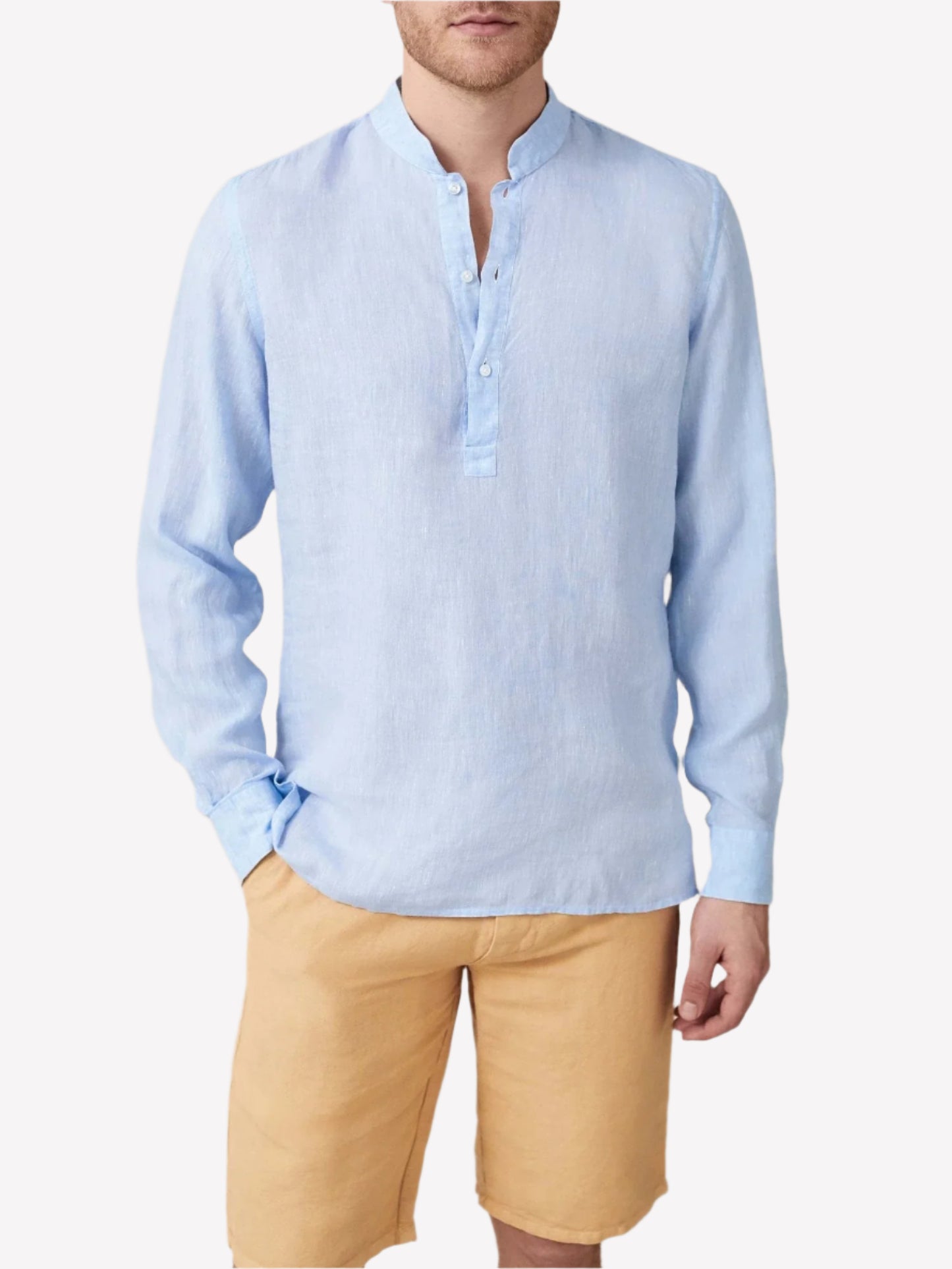 Sky Blue Linen Popover Shirt – Grandad Collar