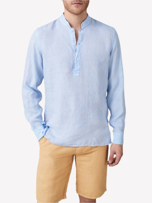 Sky Blue Linen Popover Shirt – Grandad Collar