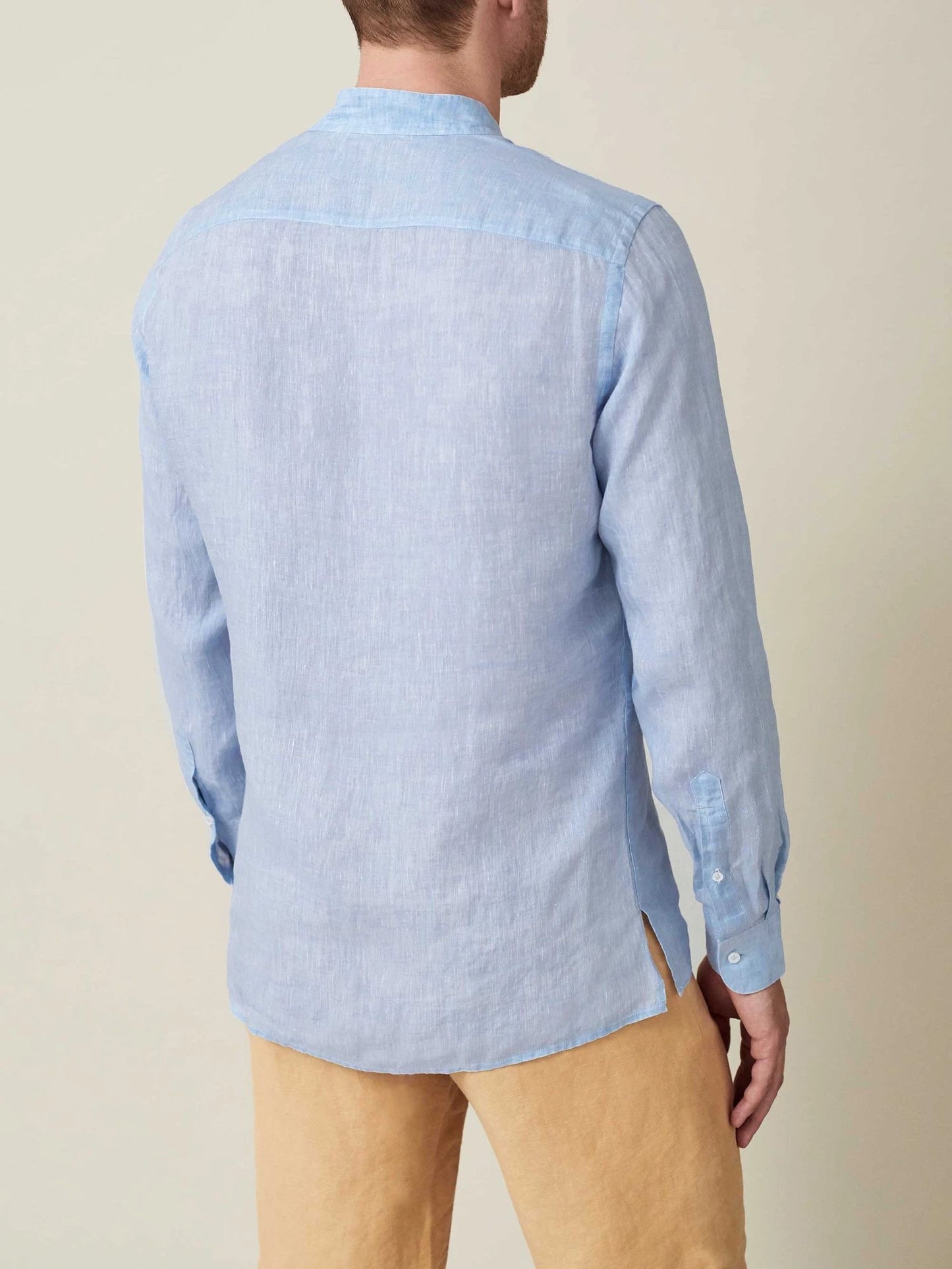 Sky Blue Linen Popover Shirt – Grandad Collar