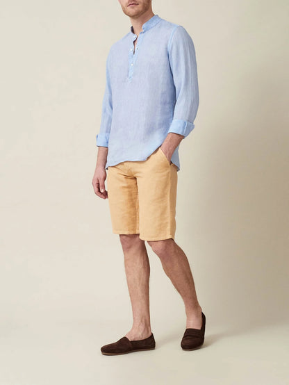 Sky Blue Linen Popover Shirt – Grandad Collar