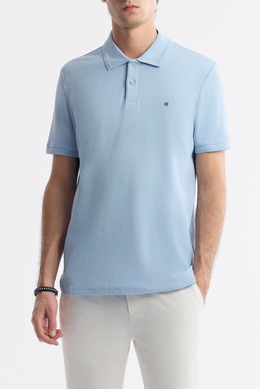 Sky Blue Cotton Polo T-shirt – Anti-Curl Collar