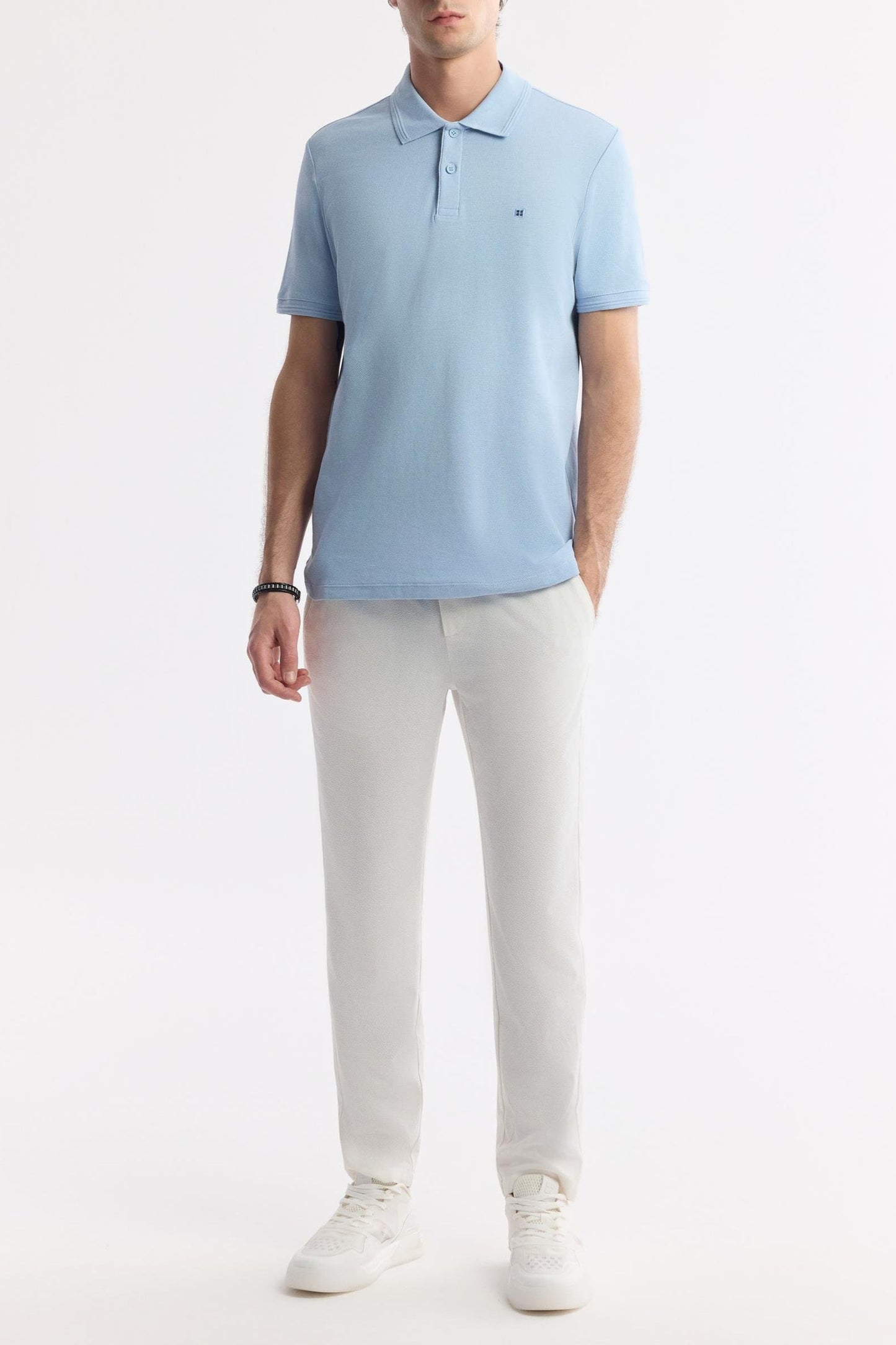 Sky Blue Cotton Polo T-shirt – Anti-Curl Collar