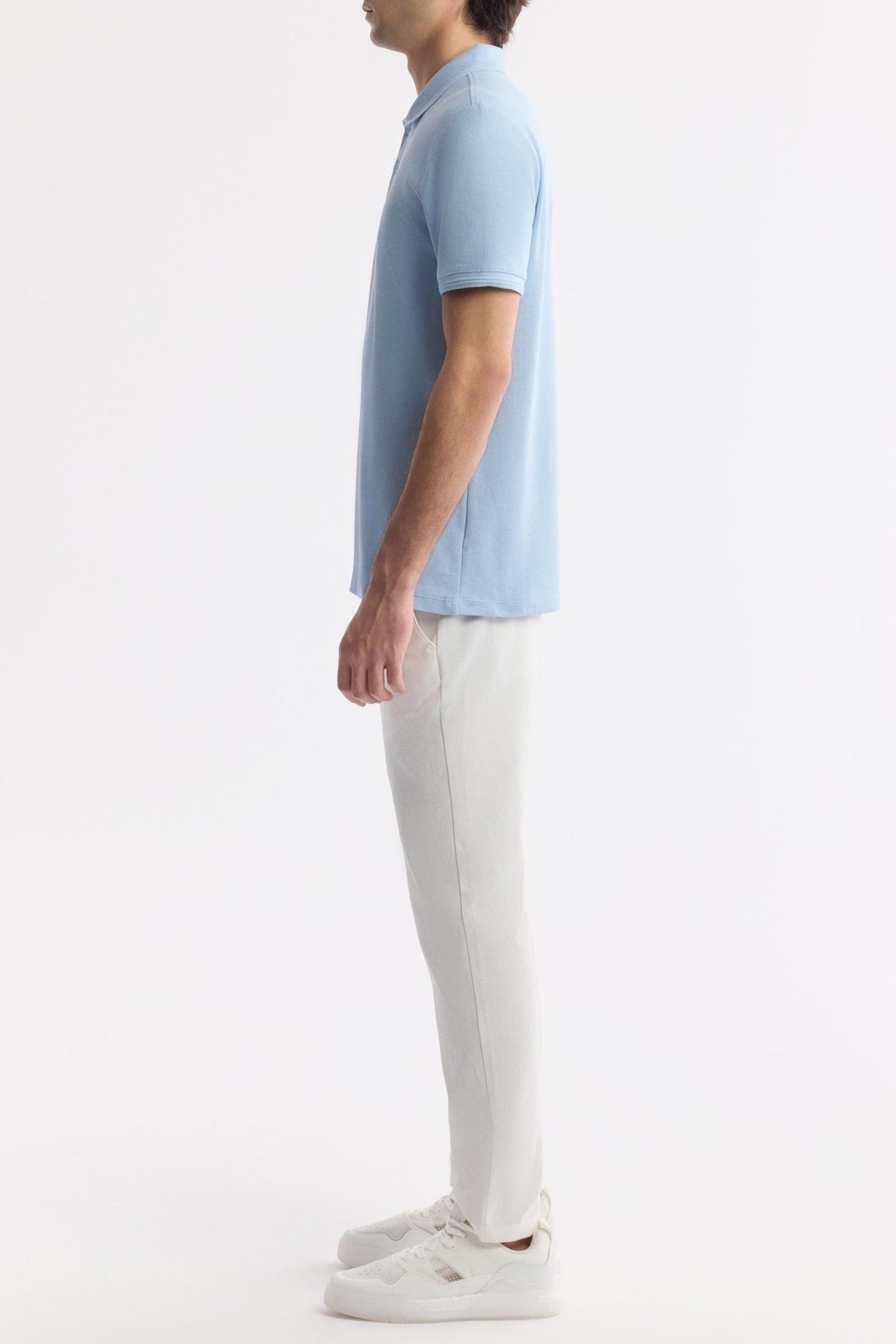 Sky Blue Cotton Polo T-shirt – Anti-Curl Collar