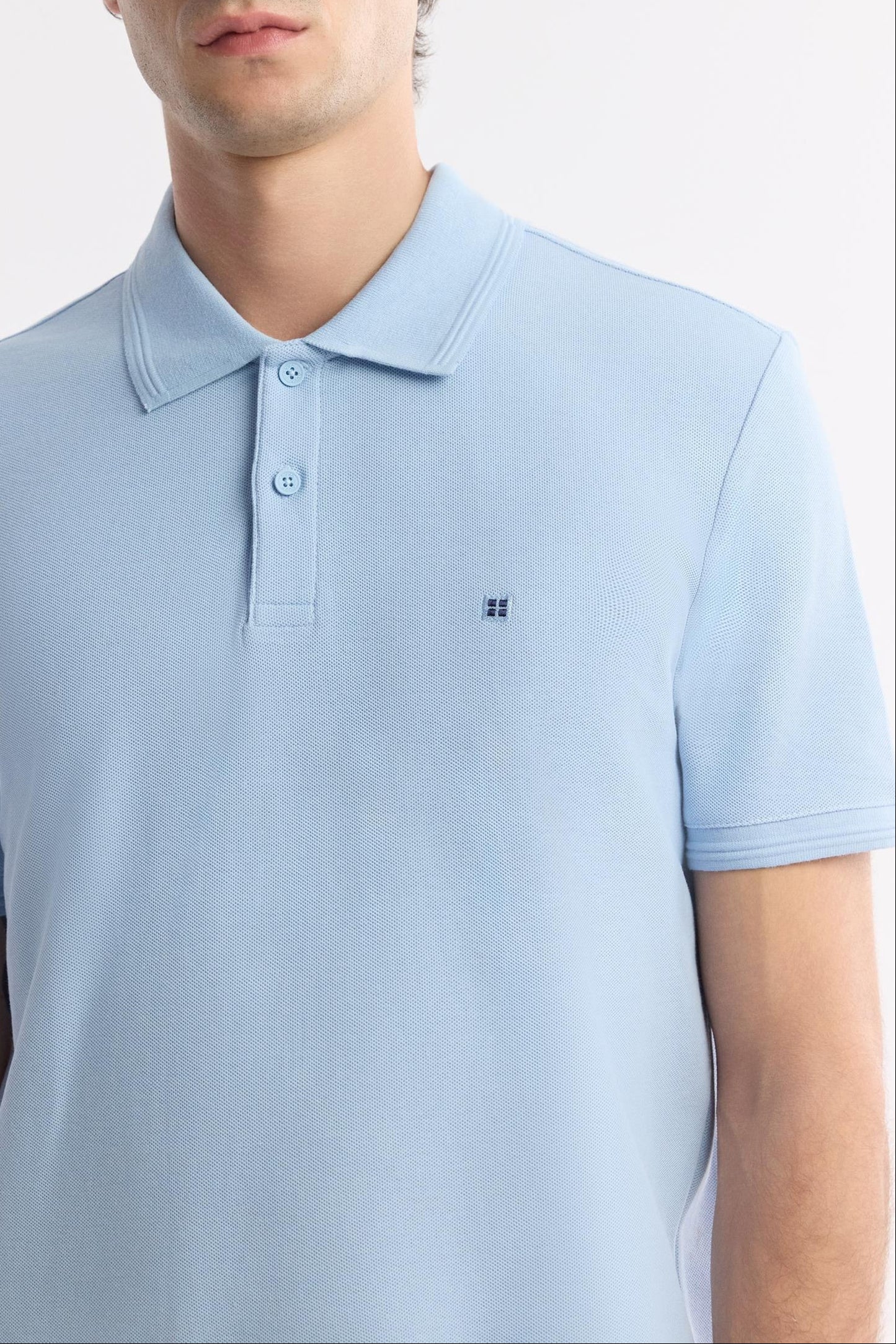 Sky Blue Cotton Polo T-shirt – Anti-Curl Collar