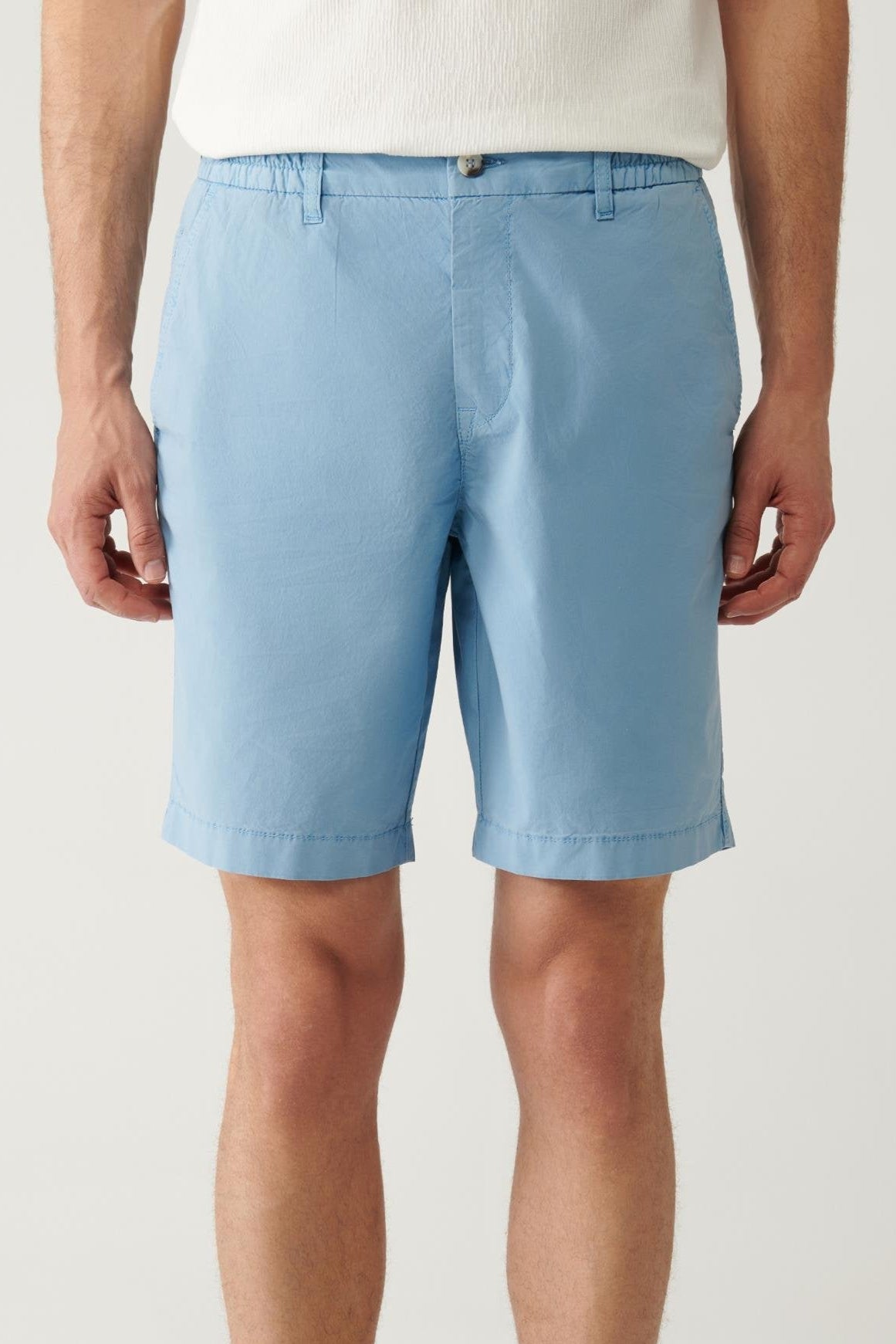 Sky Blue Cotton Blend Comfort Waist Shorts