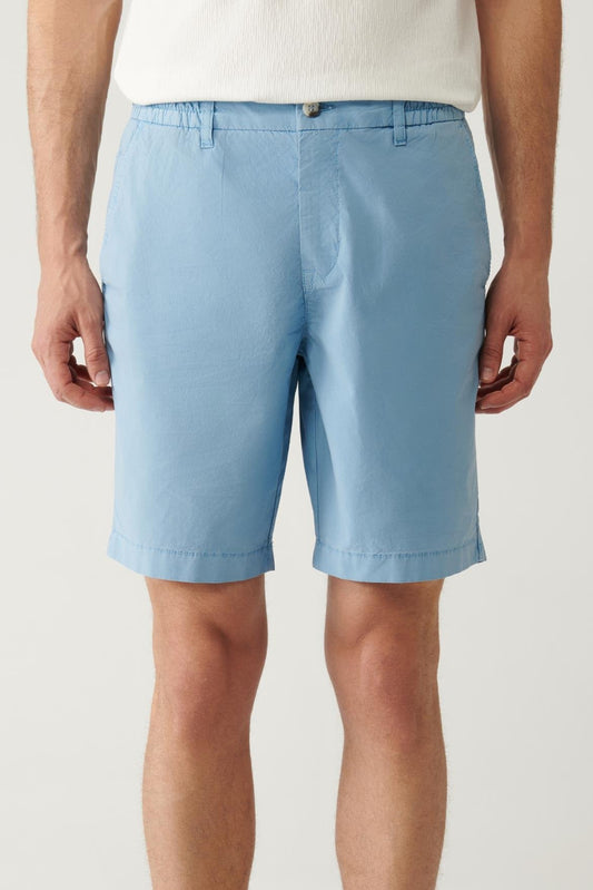 Sky Blue Cotton Blend Comfort Waist Shorts