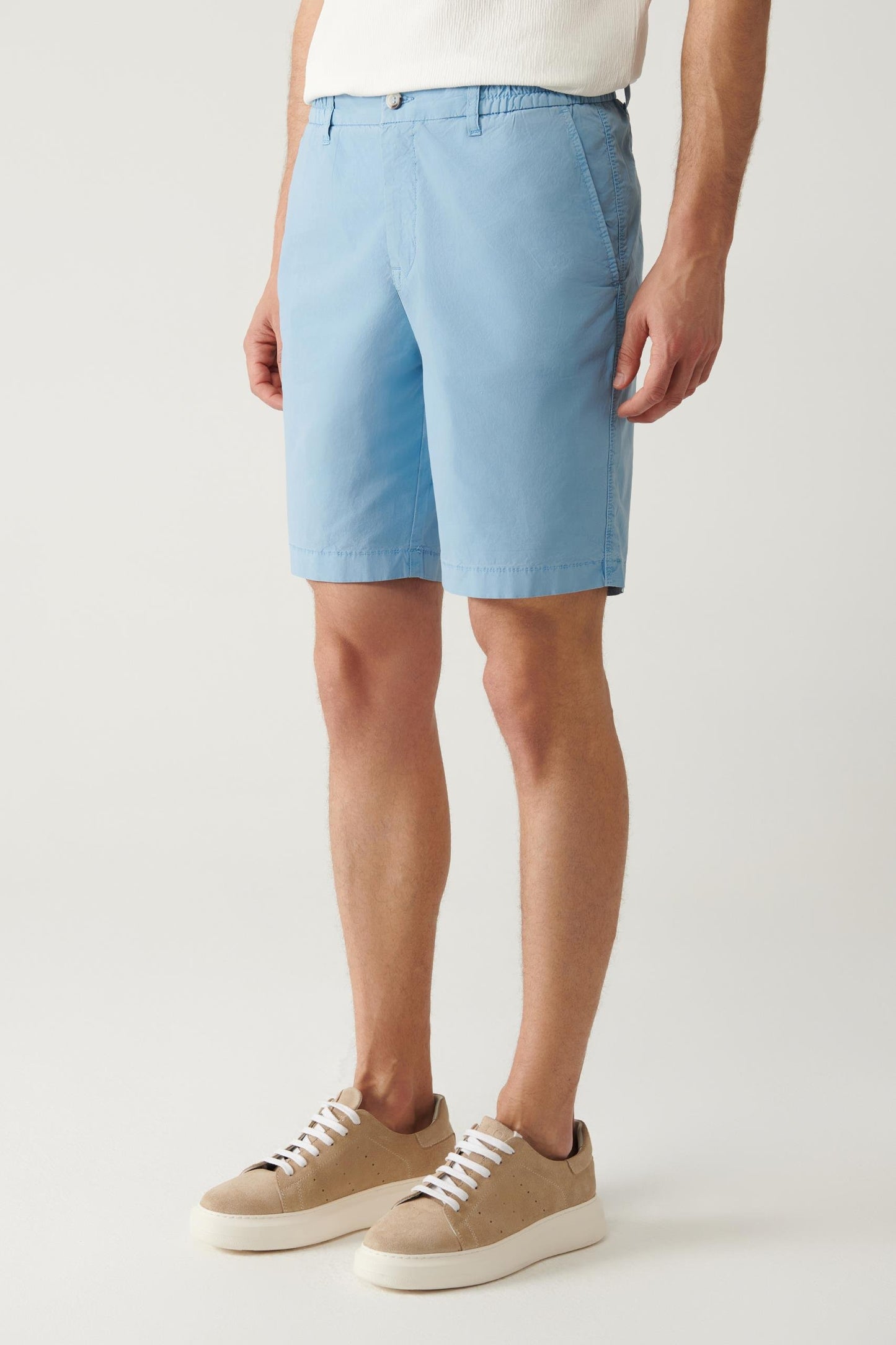 Sky Blue Cotton Blend Comfort Waist Shorts