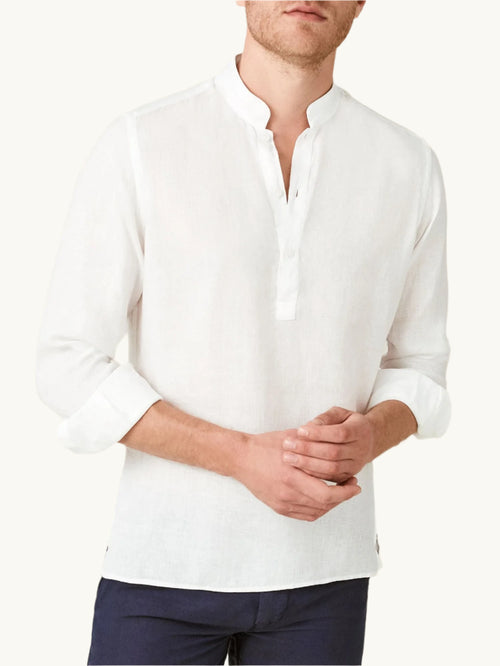 White Linen Popover Shirt – Grandad Collar